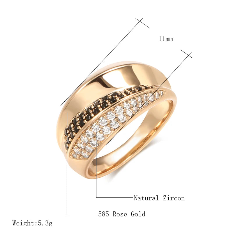 585 Rose Gold Natural Black White Zircon Rings