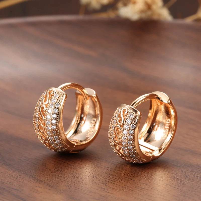 585 Rose Gold Natural Zircon Hollow Pattern Dangle Earrings