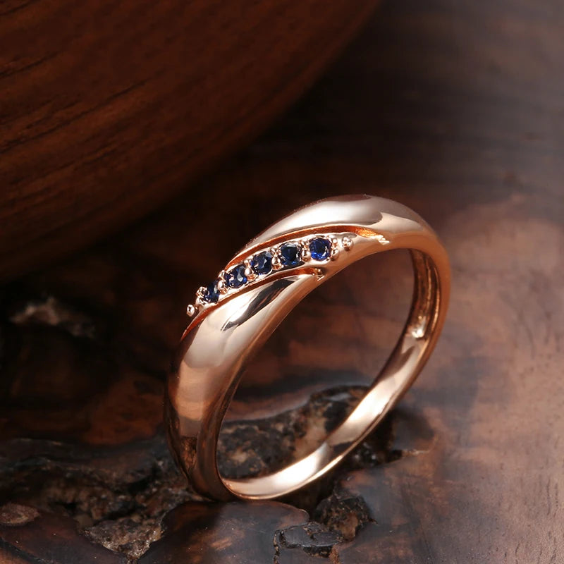 585 Rose Gold Vintage Blue Natural Zircon Ring