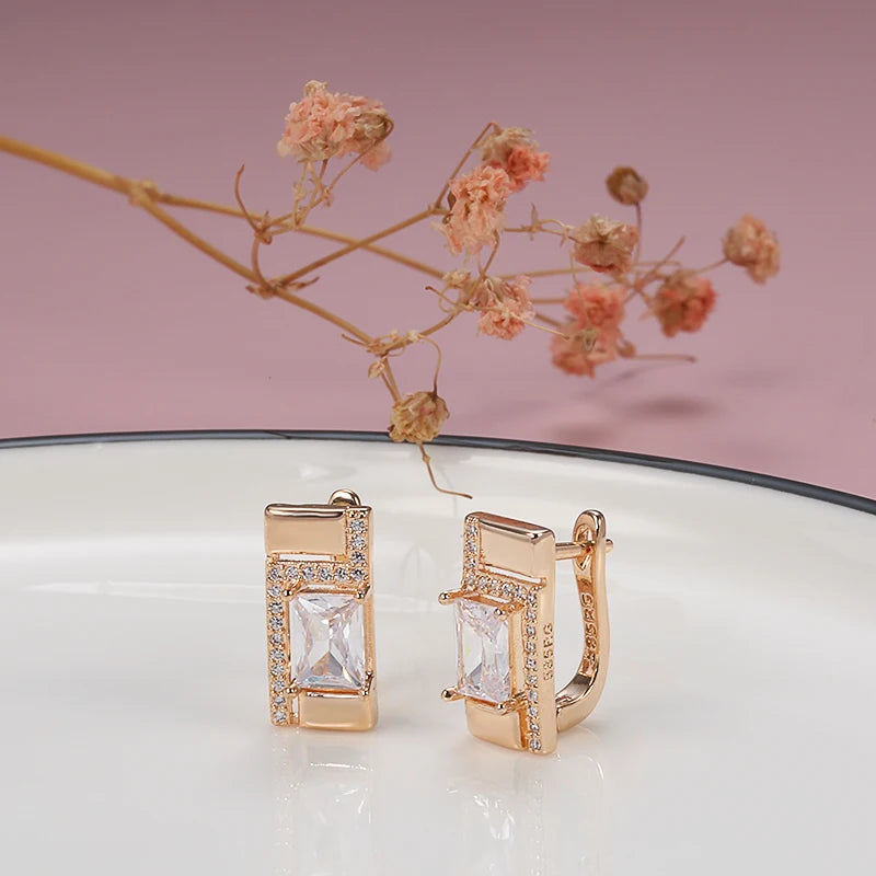 585 Rose Gold White Natural Zircon earrings