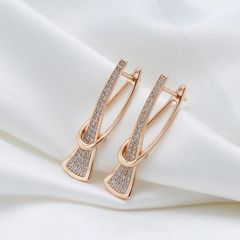 585 Rose Gold Zircon Drop Earrings: Elegant Romance