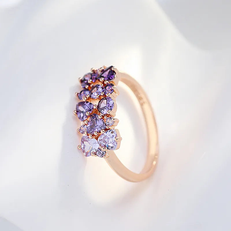 585 Rose Gold Purple Natural Zircon Bride Wedding Rings