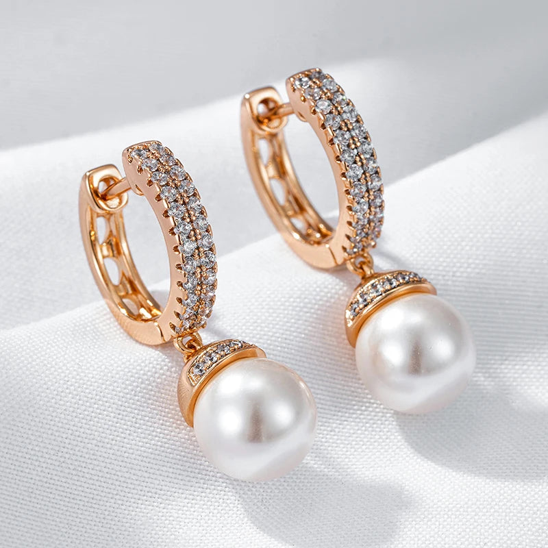 585 Rose Gold Color Pearl Drop Earrings