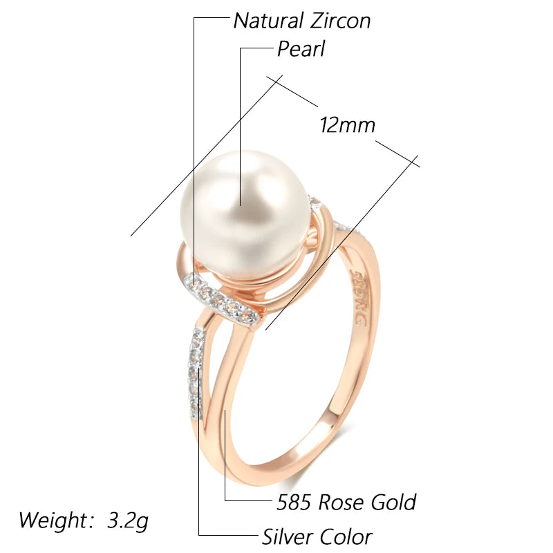 585 Rose Gold Hot Fashion Geometry Pearl Ring for Women