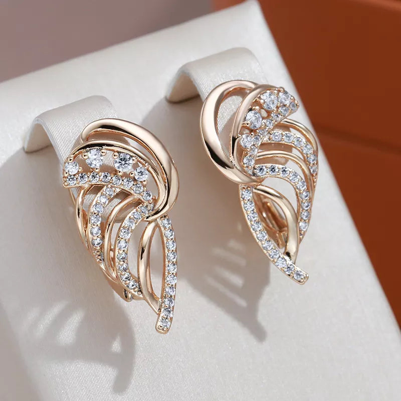 585 Rose Gold Luxury Full Zircon Vintage Texture Drop Earrings