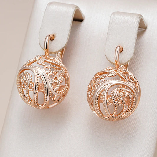 585 Rose Gold Hollow Glossy English Earrings for Women