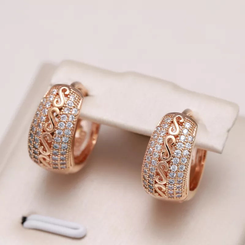 585 Rose Gold Natural Zircon Hollow Pattern Dangle Earrings