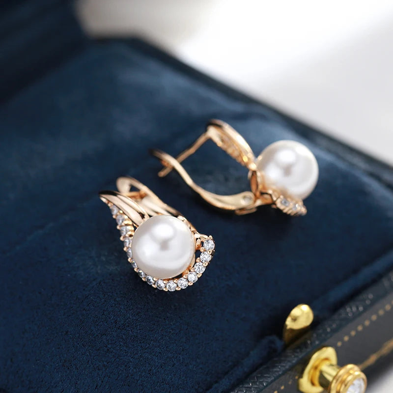 585 Rose Gold Color Pearl English Earrings