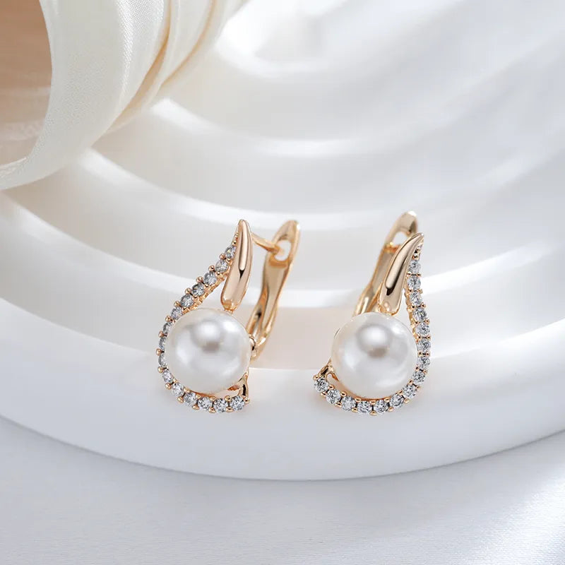 585 Rose Gold Color Pearl English Earrings