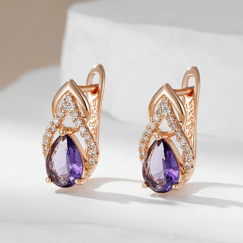 Sparkling Purple Water Drop Earring