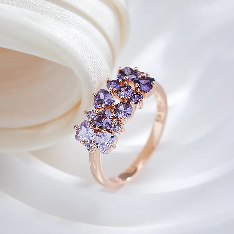 585 Rose Gold Purple Natural Zircon Bride Wedding Rings