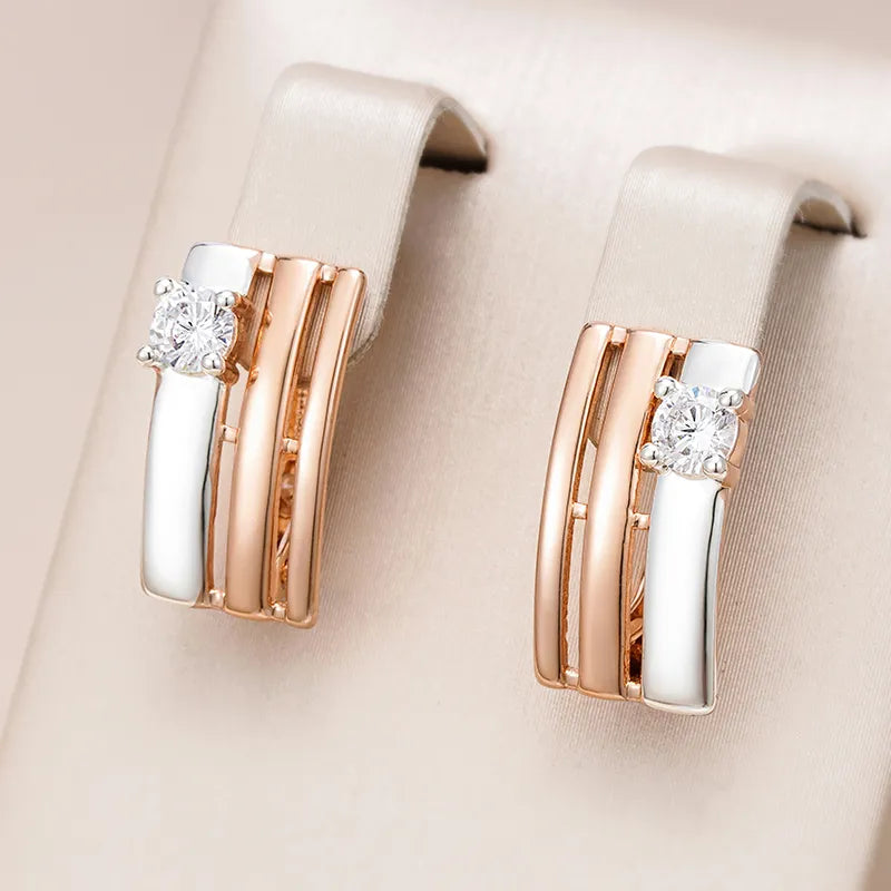 585 Rose Gold Fashion Square Wide Earrings for Women