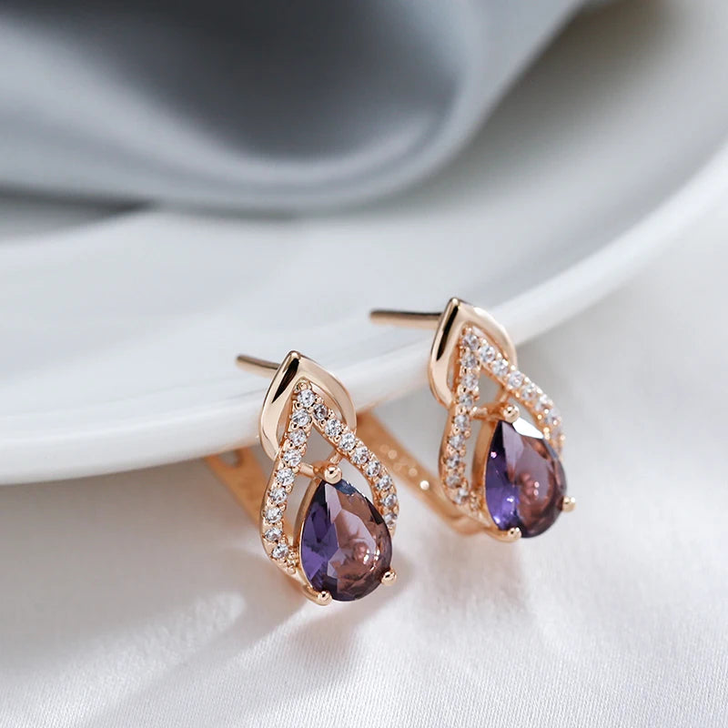 Sparkling Purple Water Drop Earring