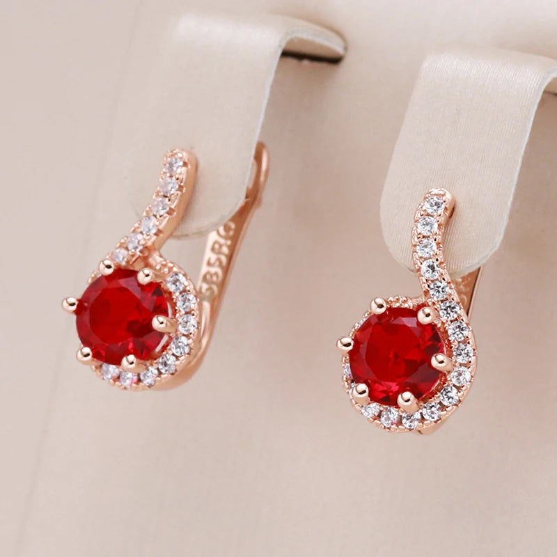 585 Rose Gold Earrings with Round Red Natural Zircon