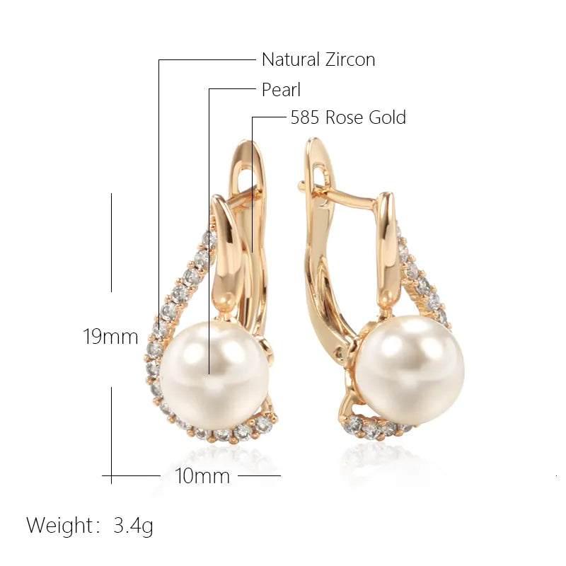 585 Rose Gold Color Pearl English Earrings