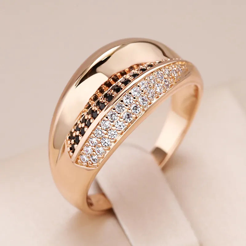 585 Rose Gold Natural Black White Zircon Rings