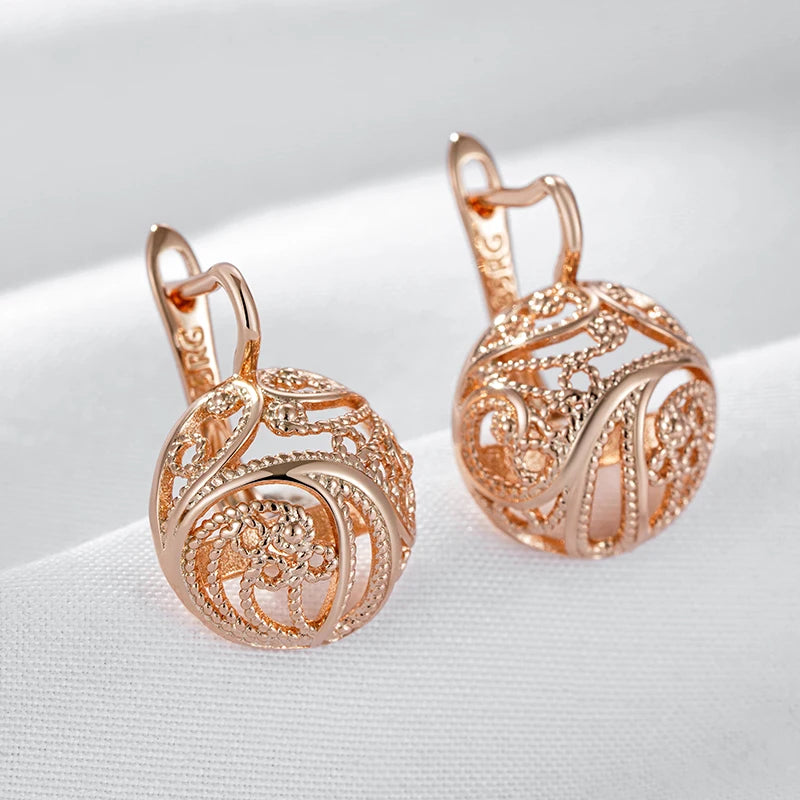 585 Rose Gold Hollow Glossy English Earrings for Women