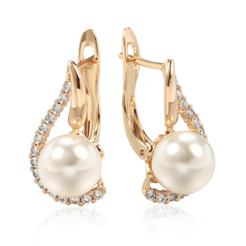 585 Rose Gold Color Pearl English Earrings