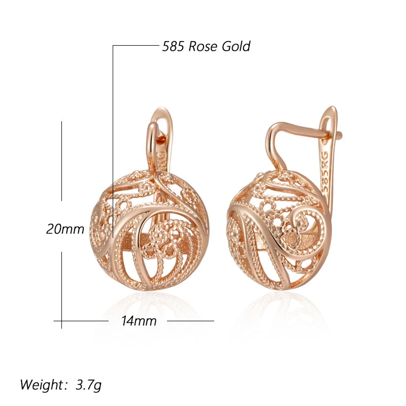 585 Rose Gold Hollow Glossy English Earrings for Women