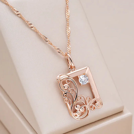 585 Rose Gold Square Pendant Necklace