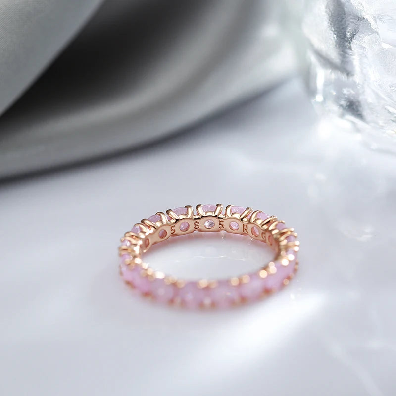 585 Rose Gold Emerald Round Cut Zircon Ring