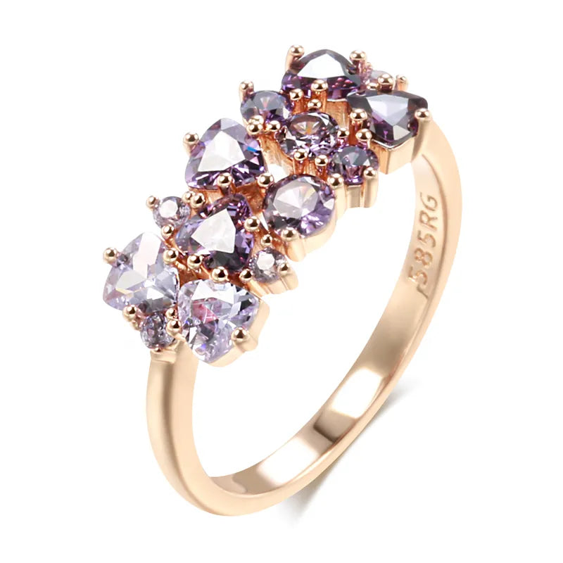 585 Rose Gold Purple Natural Zircon Bride Wedding Rings