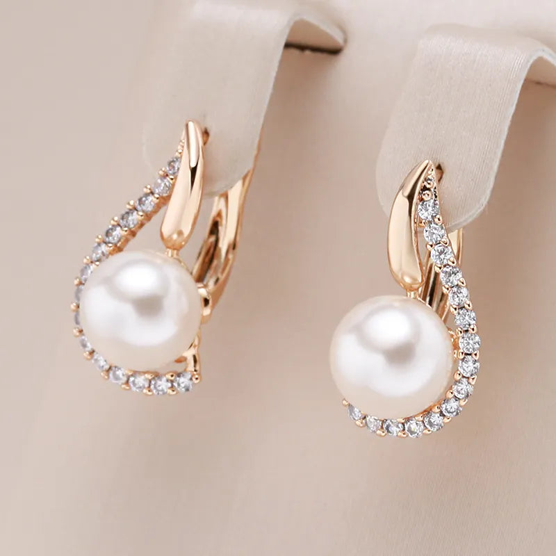 585 Rose Gold Color Pearl English Earrings