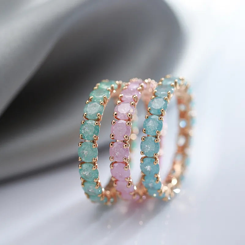 585 Rose Gold Emerald Round Cut Zircon Ring