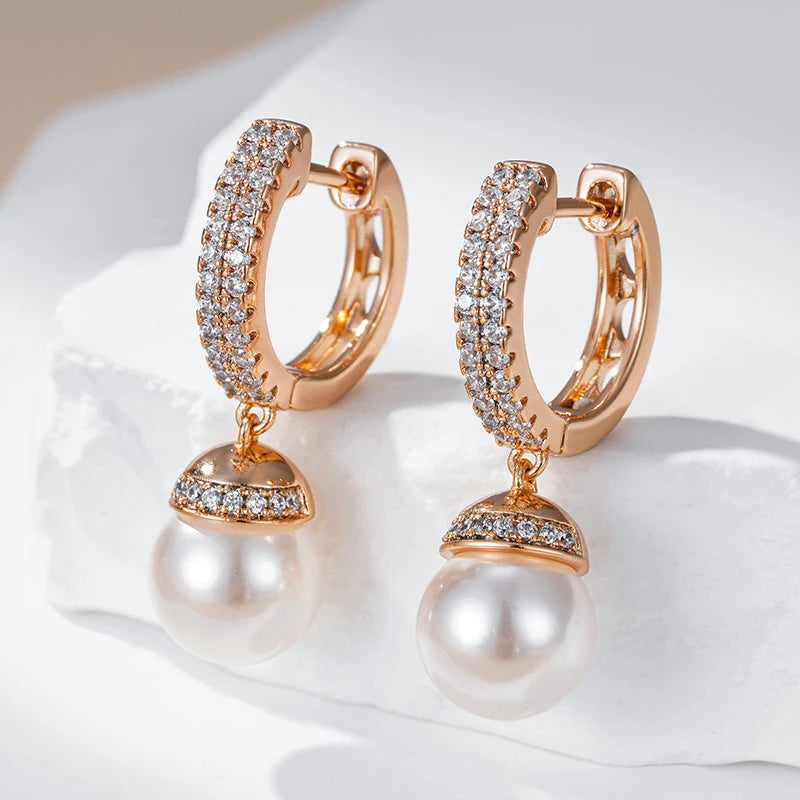 585 Rose Gold Color Pearl Drop Earrings