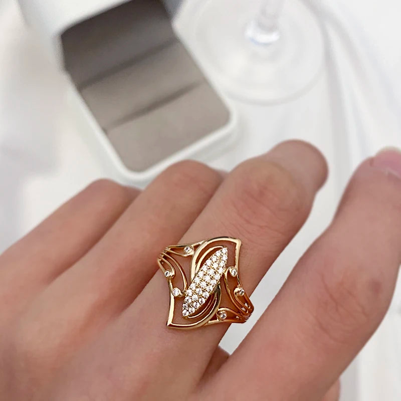 585 Rose Gold With Micro Wax Inlay Natural Zircon Ring