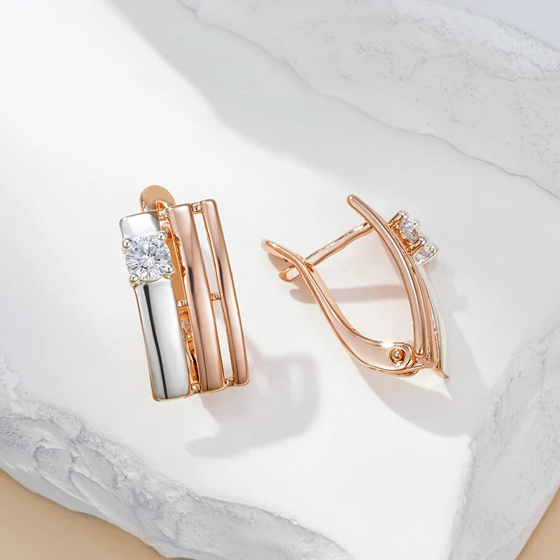 585 Rose Gold Fashion Square Wide Earrings for Women