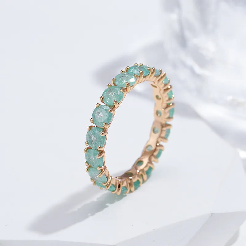 585 Rose Gold Emerald Round Cut Zircon Ring