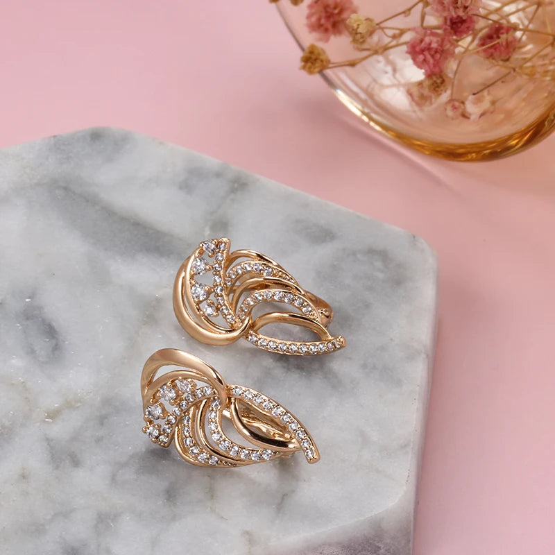 585 Rose Gold Luxury Full Zircon Vintage Texture Drop Earrings