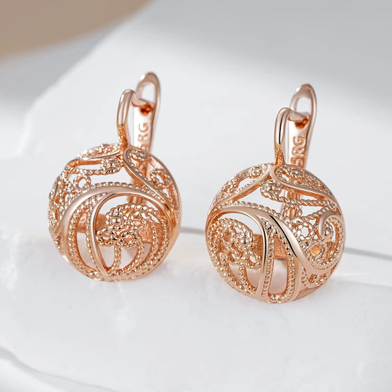 585 Rose Gold Hollow Glossy English Earrings for Women