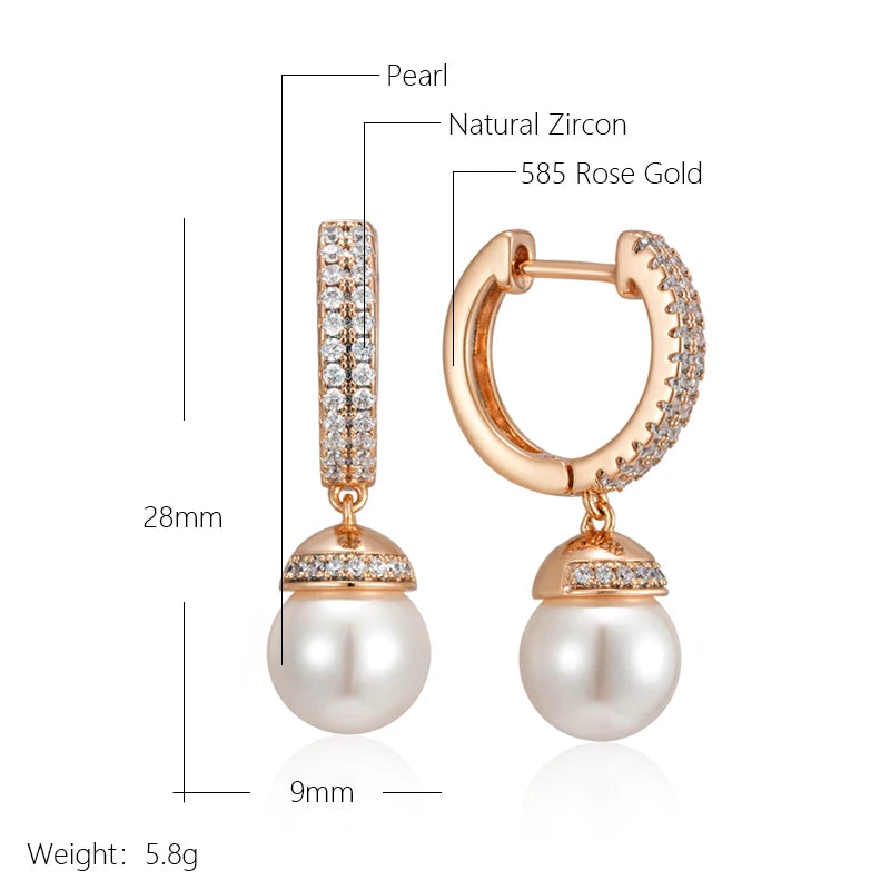 585 Rose Gold Color Pearl Drop Earrings