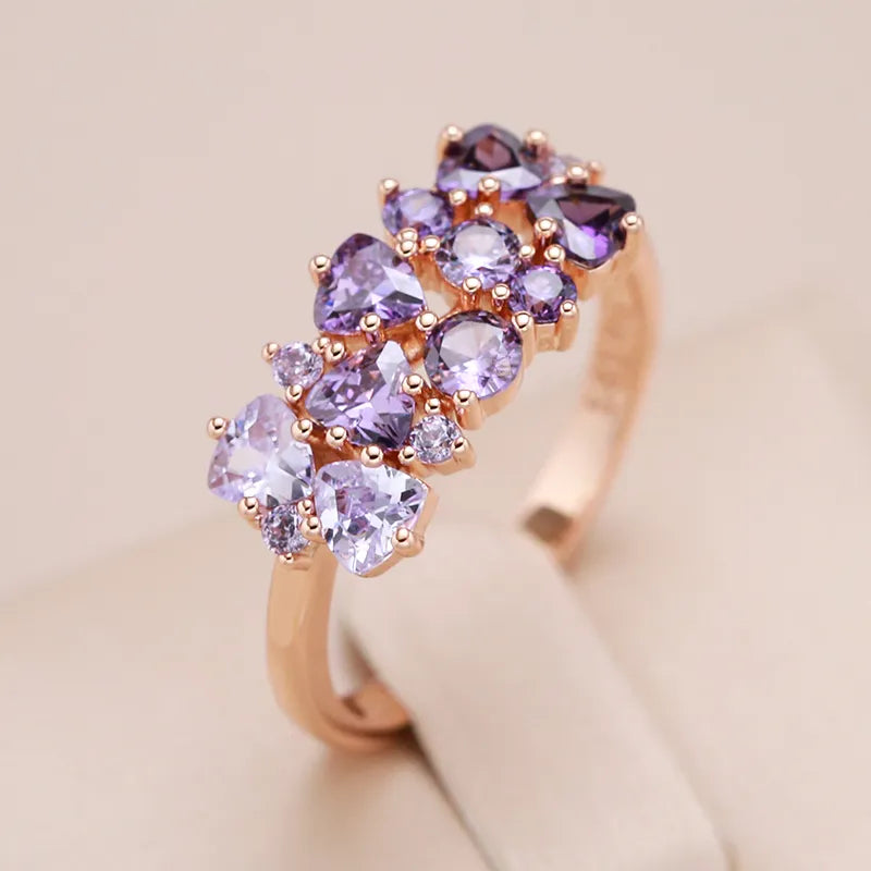 585 Rose Gold Purple Natural Zircon Bride Wedding Rings