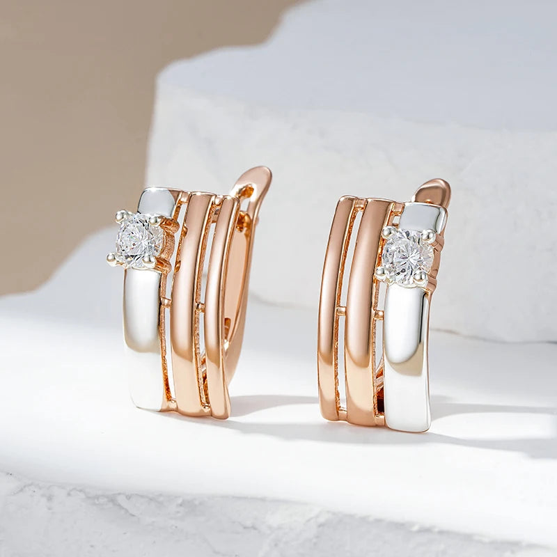 585 Rose Gold Fashion Square Wide Earrings for Women