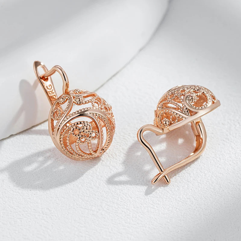 585 Rose Gold Hollow Glossy English Earrings for Women