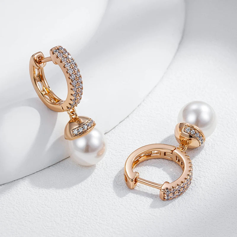 585 Rose Gold Color Pearl Drop Earrings