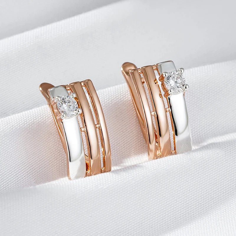 585 Rose Gold Fashion Square Wide Earrings for Women