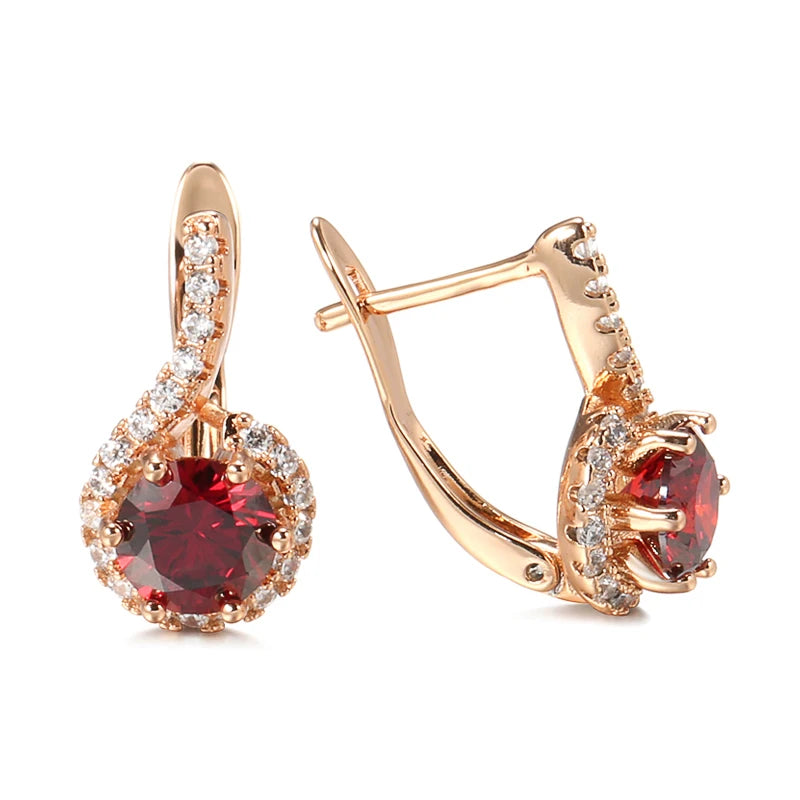 585 Rose Gold Earrings with Round Red Natural Zircon