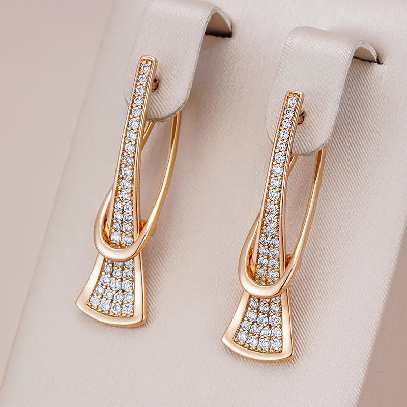 585 Rose Gold Zircon Drop Earrings: Elegant Romance