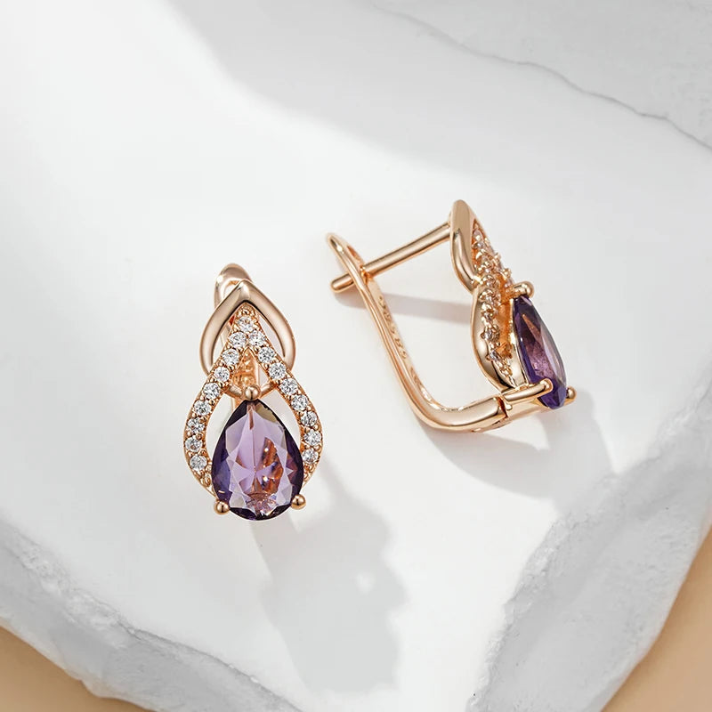 Sparkling Purple Water Drop Earring