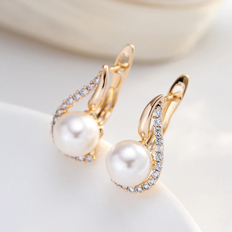 585 Rose Gold Color Pearl English Earrings