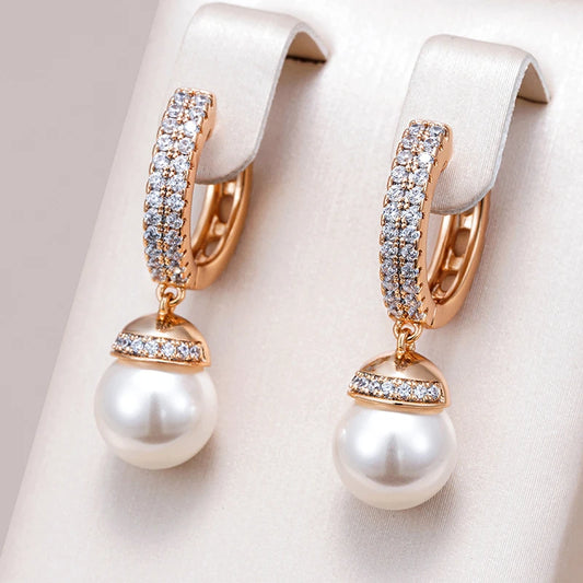 585 Rose Gold Color Pearl Drop Earrings