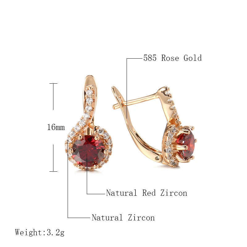 585 Rose Gold Earrings with Round Red Natural Zircon