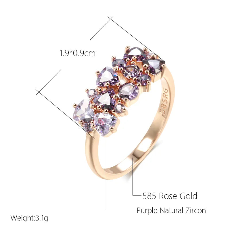 585 Rose Gold Purple Natural Zircon Bride Wedding Rings