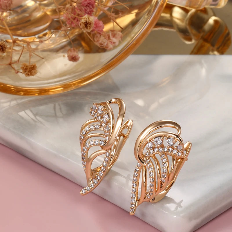 585 Rose Gold Luxury Full Zircon Vintage Texture Drop Earrings