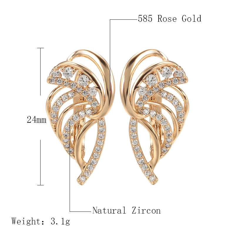 585 Rose Gold Luxury Full Zircon Vintage Texture Drop Earrings