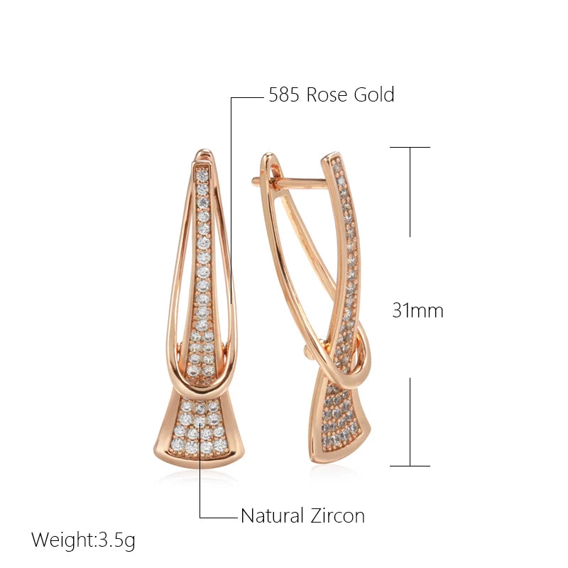 585 Rose Gold Zircon Drop Earrings: Elegant Romance